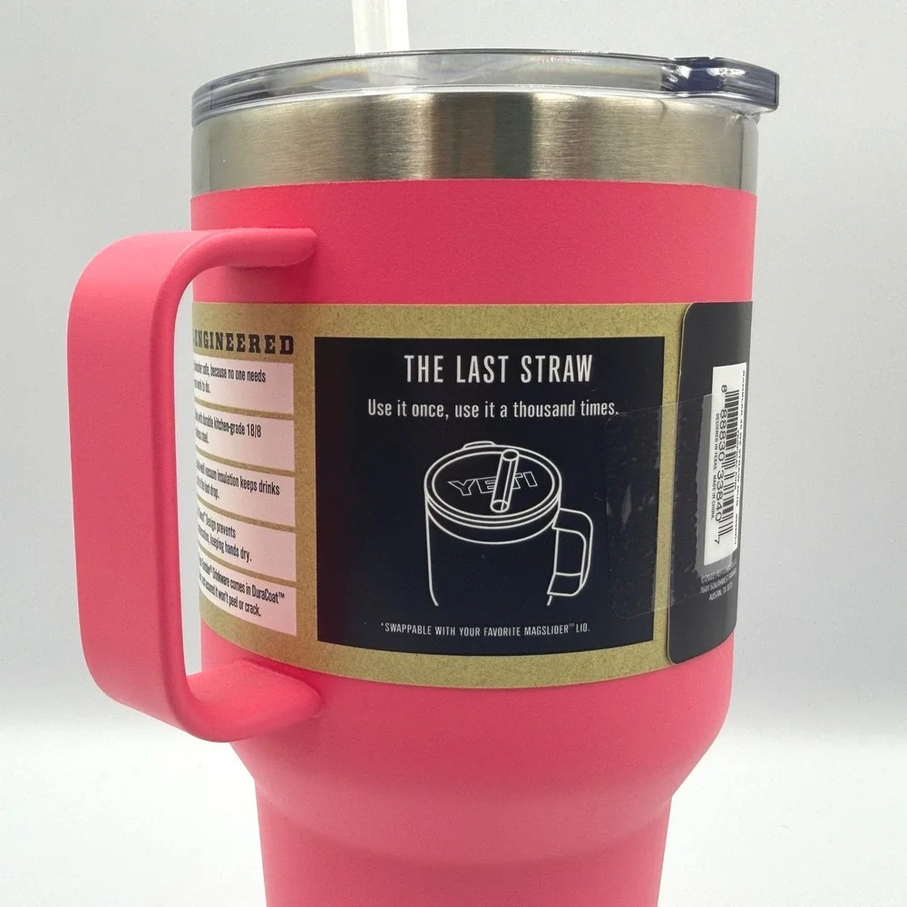 YETI Rambler Mug 35 oz Tropical Pink New Straw Lid Insulated Tumbler Handle *NEW